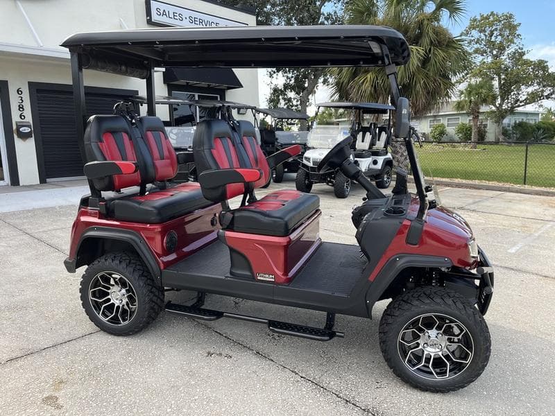 2025 Evolution D5 Maverick 4 Flamenco Red — Forward-Facing 4-Seater Cart
