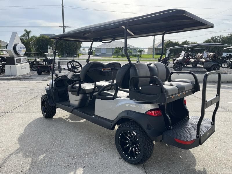 2026 Club Car Onward Lifted 6-Passenger Gas PTV — Metallic Signature Silver — Range Ready